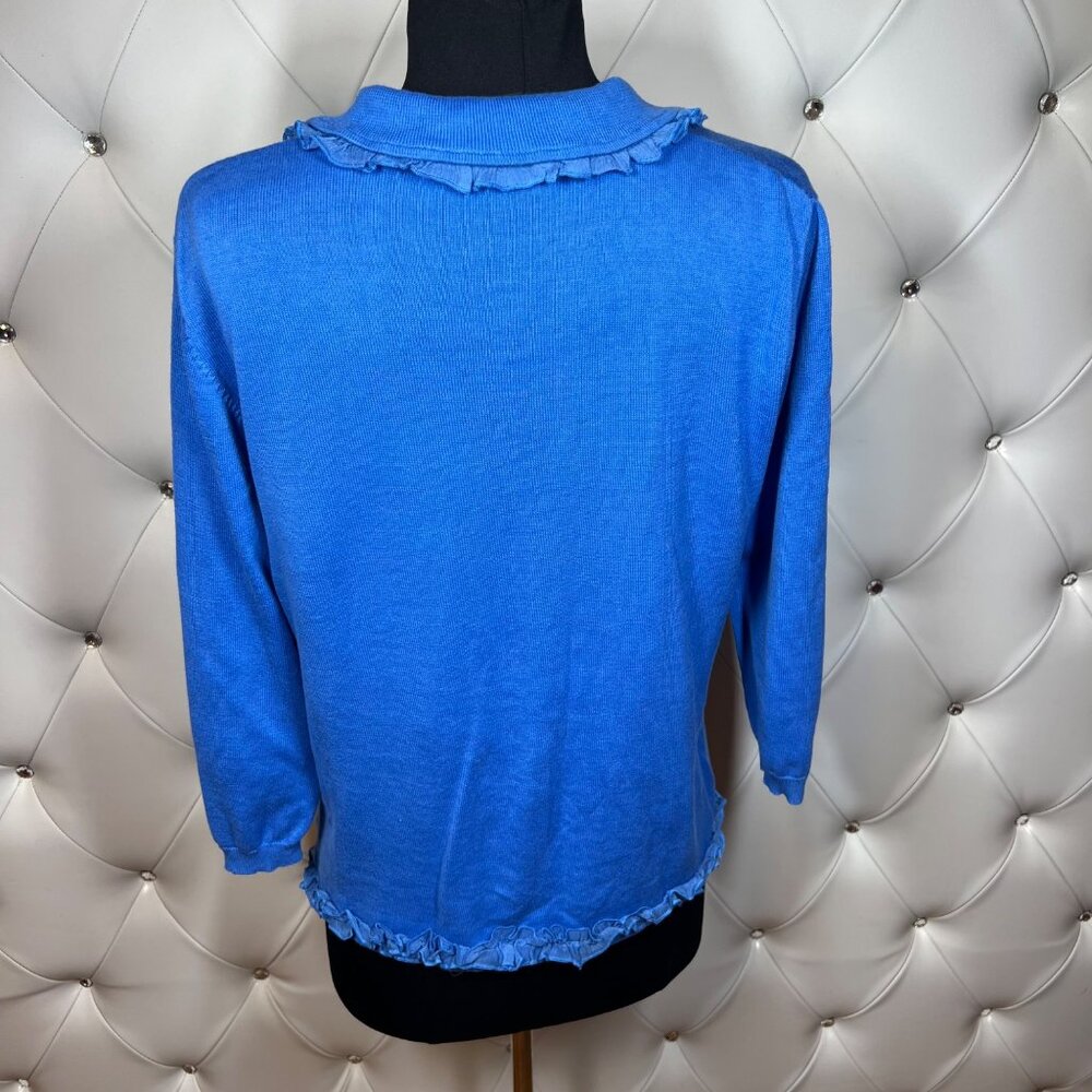 Tracy M. Blue Ruffled Cardigan Size L - Picture 4 of 9